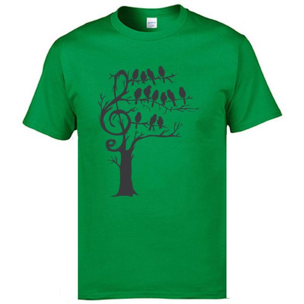 

symphony of life birds note tree green tshirt popular faddish pure cotton printed on tshirts summer autumn men clothes 2019