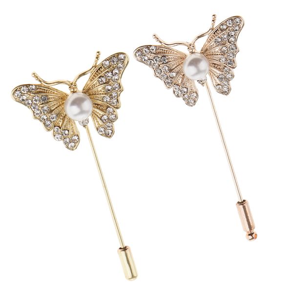 

2 pieces rhinestone flower imitation pearl brooch stick collar lapel pin, Gray