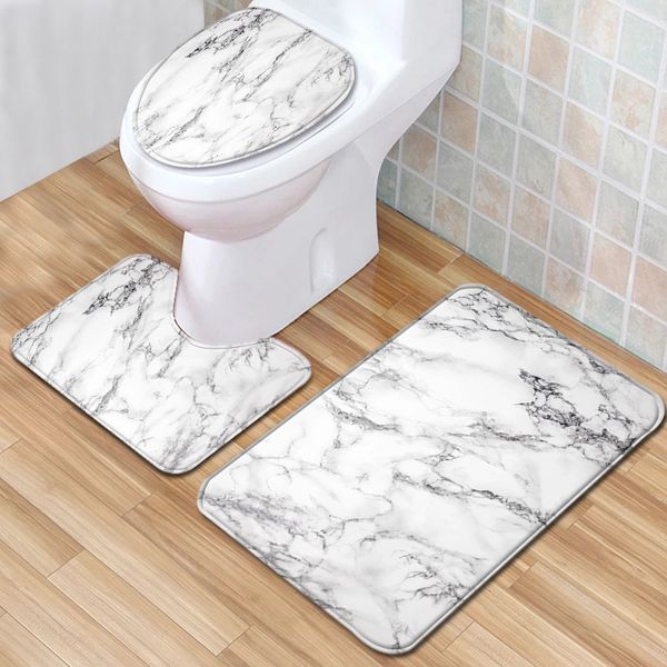 

three-piece toilet floor mat marble pattern bathroom mat non-slip toilet mats floor mats home decoration bathroom accessories