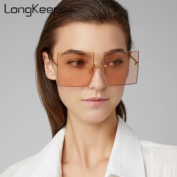 

longkeeper oversized rimless square sunglasses women trendy fashion ladies retro sun glasses red brown blue shades gafas uv400, White;black