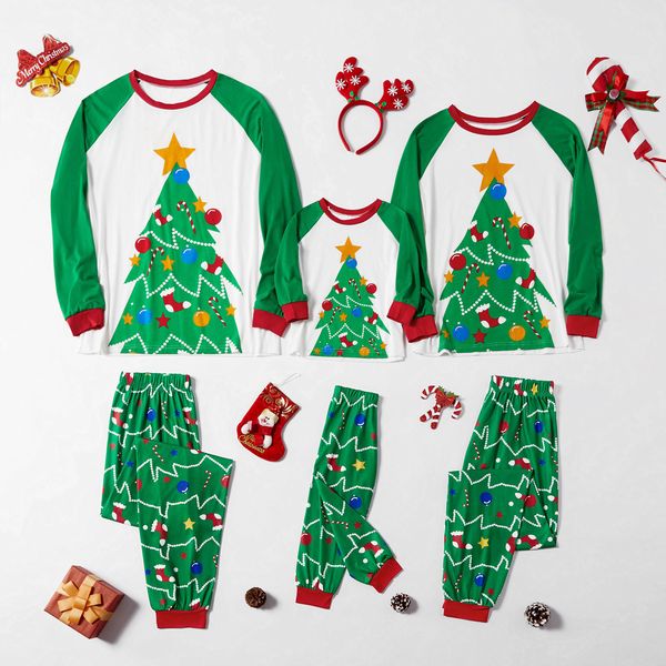 

christmas tree print family matching pajamas sets father mother kids sleepwear clothes outfits look christmas nightwear pyjamas