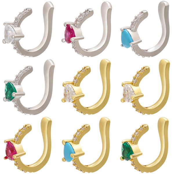 

hoop & huggie hecheng 1pc cz heart earring wholesale love colorful ear bone cilp for women girls gold color jewelryve234, Golden;silver