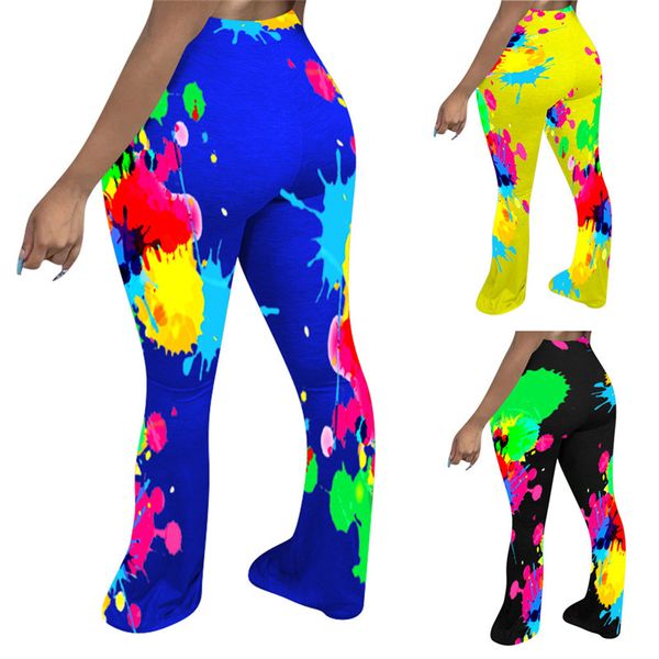 

dropshipping fashion womens designer sports style flare pants skinny tie dye printed trousers casual female clothing, Black;white