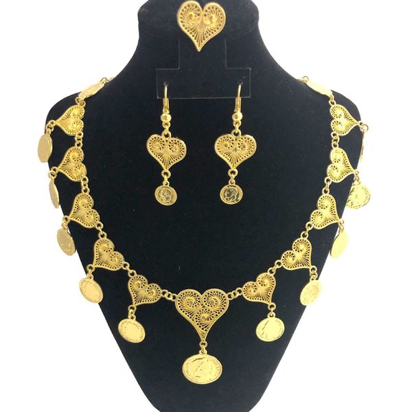 

algerian jewelry set hollowed-out heart pendant ring earring dubai party jewelry middle eastern and european wedding accessories, Silver