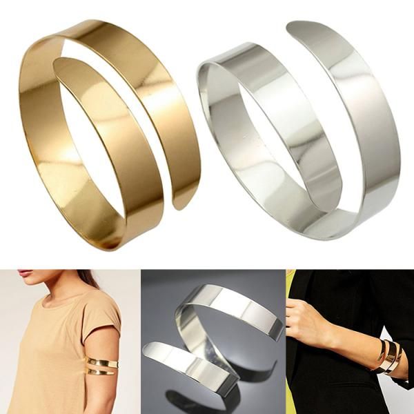 

2pcs серебро золото женщины регулируемая верхняя манжета открытый swirl браслет, Golden;silver