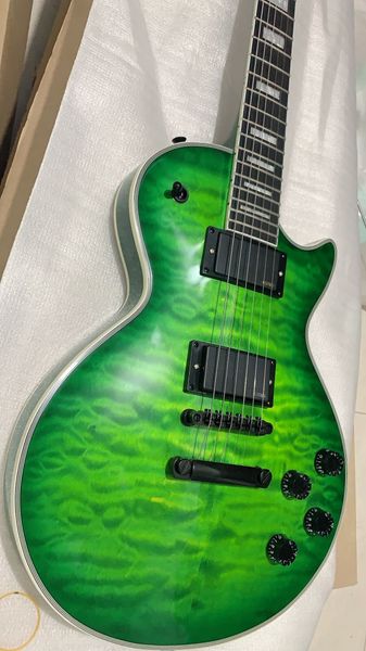 

custom shop electric guitar green quiltd maple frets binding guitar black hardware active pickups china guitars ing