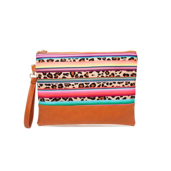 

wholesale leopard with stripes clutch , canvas fabric wristlet pouch handy accessory case with zipper closure dom1091069