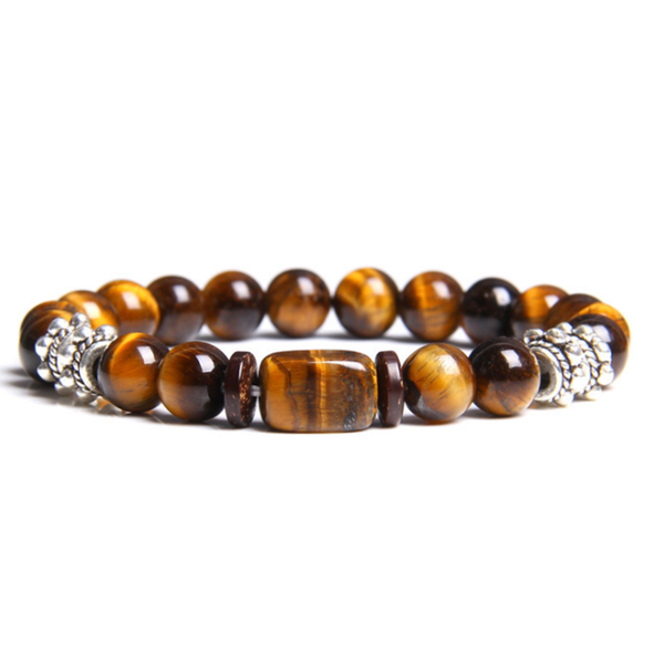 

silver plated rectangle connect tiger eye stone round beads elastic bracelet trendy jewelry, Black