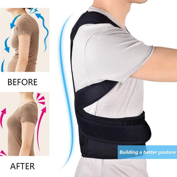 

waist support adjustable posture corrector brace shoulder back clavicle spine lumbar correction s-4xl, Black;gray
