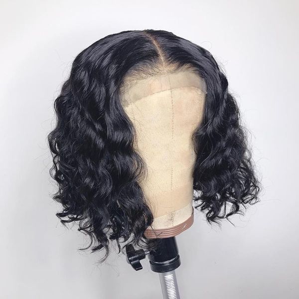 

peruvian short water wave bob wig 13x4 lace front human hair wigs preplucked glueless remy bleached pre plucked curly hair vsbob, Black;brown