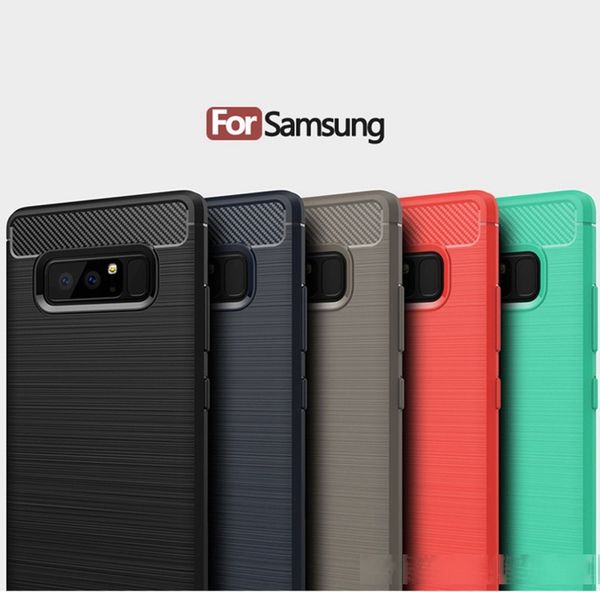 

10pcs new tpu phone case carbon fiber cover full coverage anti-fall phone case with opp bag for samsung