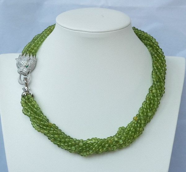 

new 4mm 8strds natural peridot round necklace-zircon pendant 17, Silver