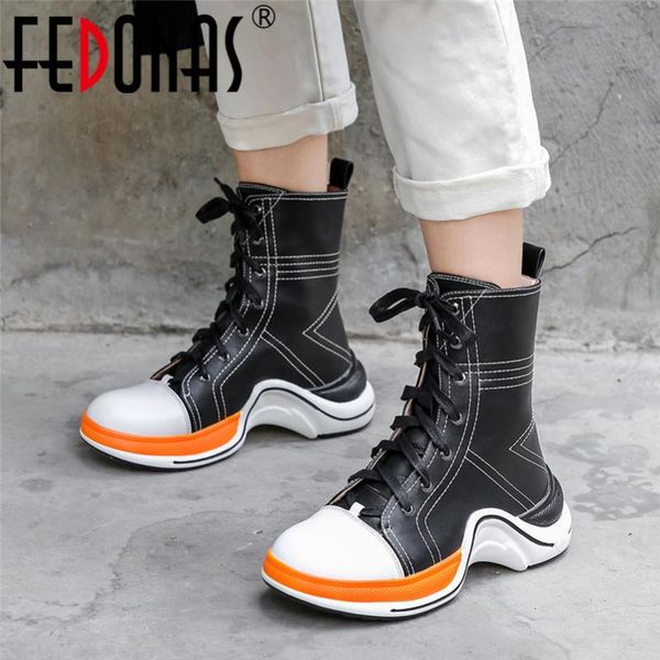 

fedonas 2020 winter fashion female casual sports shoes woman platform boots genuine leather women big size warm ankle boots, Black