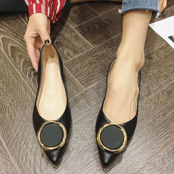 

2020 spring autumn women's flats pointed toe button shallow brand women shoes casual office ladies work single shoes black red