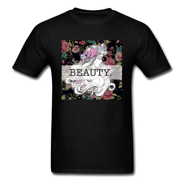 

personalized t shirt princess beauty t-shirts summer autumn tshirts for men faddish flower woman cotton tees black
