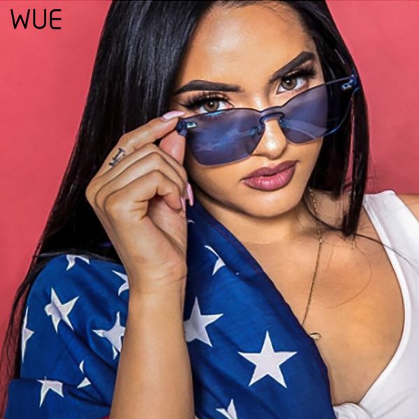 

clear square rimless sunglasses women transparent color sun glasses female retro visor mirror clear yellow pink, White;black