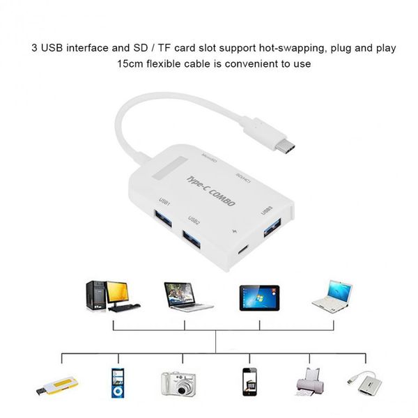 

high speed type-c to 3 ports usb 3.0 hub support otg function sd / tf micro sd card reader with micro usb port ing