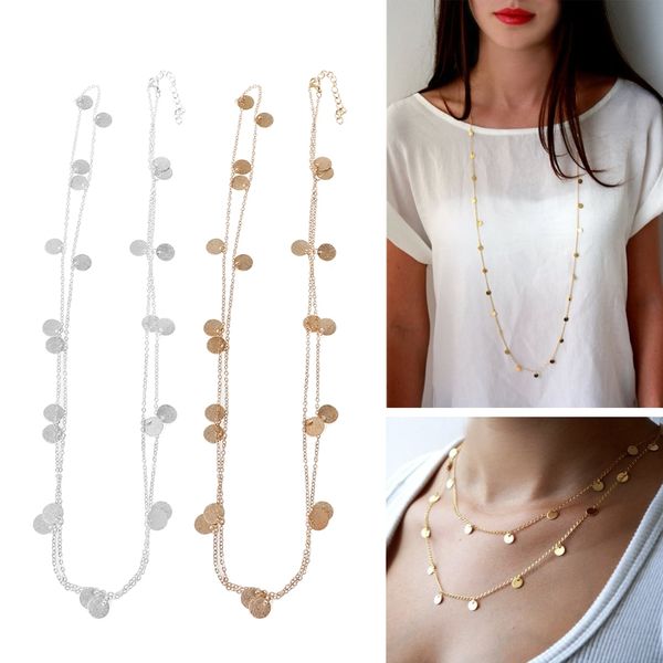 

2020 fashion 47" personality sequins layer long necklaces pendant bohemian pendant necklace for women jewelry accessories, Silver