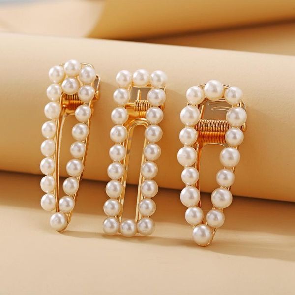 

hair clips & barrettes 1-3 pieces pearl hairpin women's duckbill clip stick girl set accessories jewellery, Golden;silver
