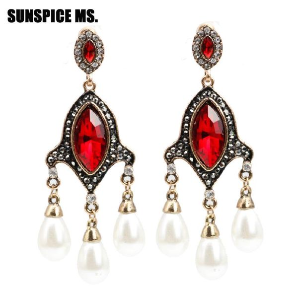 

dangle & chandelier sunspice ms retro vintage bead drop earrings antique gold color big crystal boho long wedding jewelry, Silver