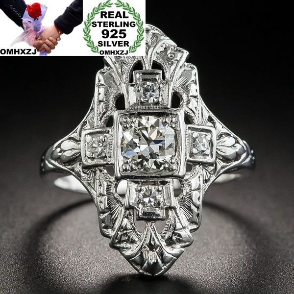 

cluster rings omhxzj wholesale european fashion woman man party wedding gift white square rectangle zircon 925 sterling silver ring rr165, Golden;silver