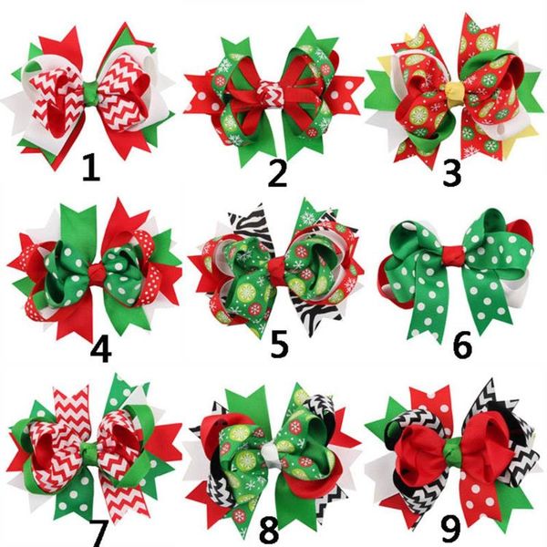 

14pcs/lot 5inch 12cm printed grosgrain ribbon bows boutique christmas hair bows with clip for girl hair accessories, Slivery;white