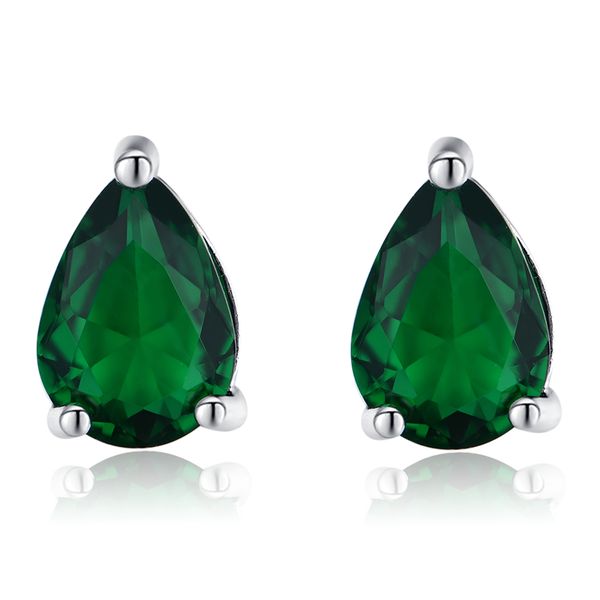 

other 925 sterling silver earring created russian nano emerald pear shape delicate stud for women as gift classic fine jewelry, Golden;silver