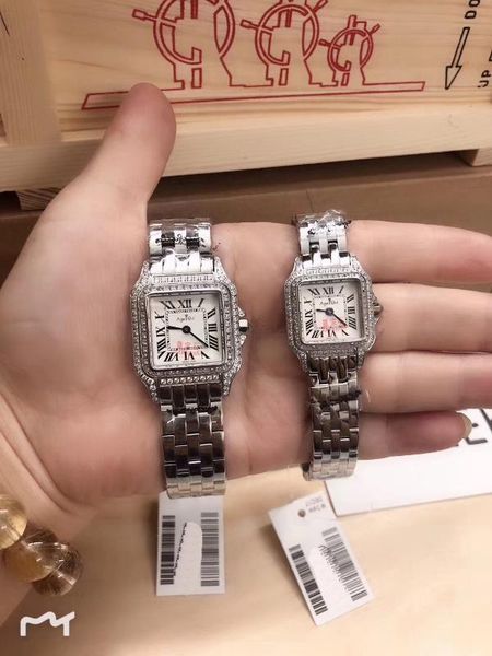 

luxury new men women watch quartz sapphire stainless steel square rose gold silver white 2 row diamonds luminous watches, Slivery;brown