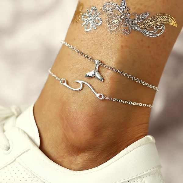

Cgjxs Simple Silver Color Double Layered Anklets For Women Summer Beach Fish Tail Wave Foot Chain Ankle Bracelets On Leg Jewelry