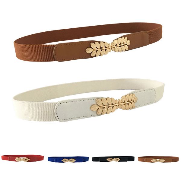 

leaves buckle women waist belt elastic ladies belt for dress thin shiny skinny leather white black blue female pasek, Black;brown