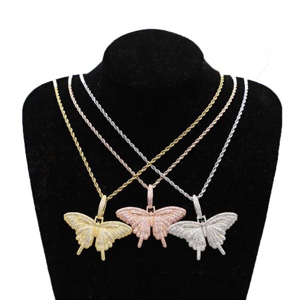 

pendant necklaces ins copper cz iced butterfly necklace fashion party jewelry gift with box, Silver
