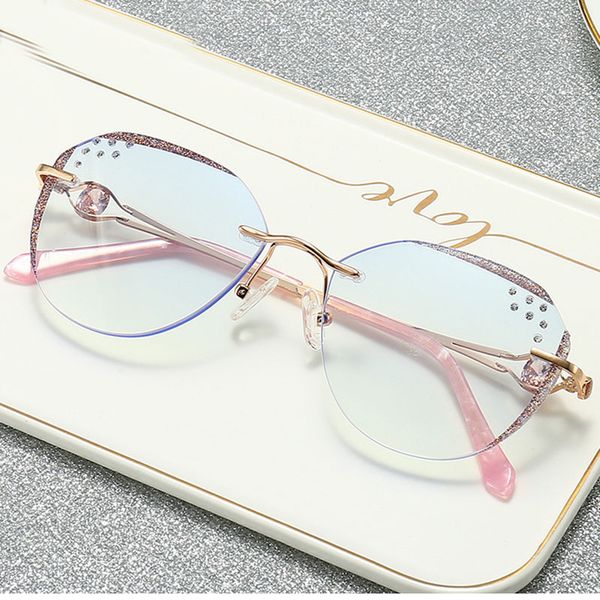 

blue light blocking filter glasses for computer anti eyestrain fashion women ladies eyeglasses rimless diamond cutting eyewear, White;black