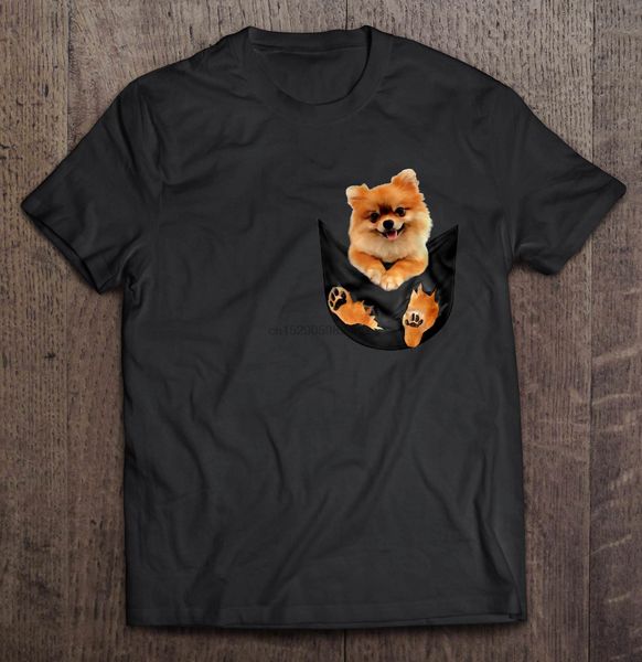 

men funny t shirt fashion tshirt pomeranian in pocket women t-shirt
