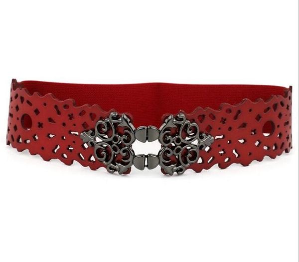 

2020 fashion retro leather belts for women openwork wide girdle dress wild casual elastic girdle belts, Black;brown
