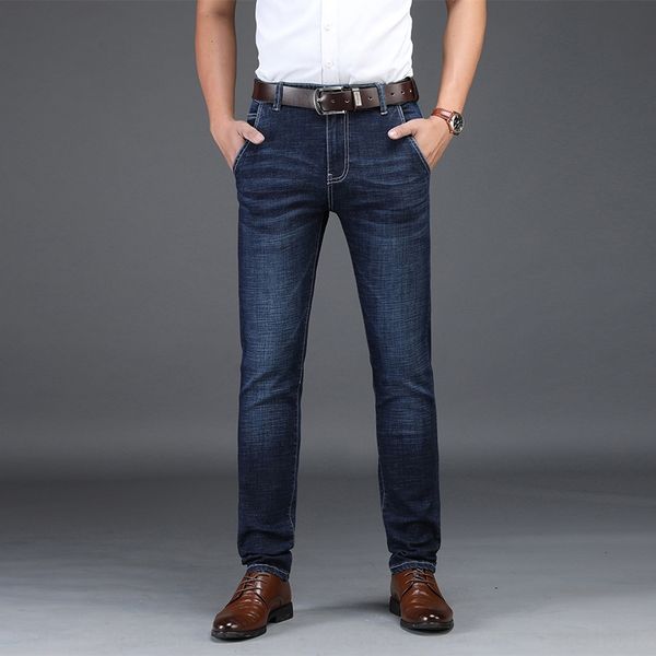 

men's denim casual pants 2020 high-end autumn new trend loose ice silk straight stretch casual pants 98mjz, Blue