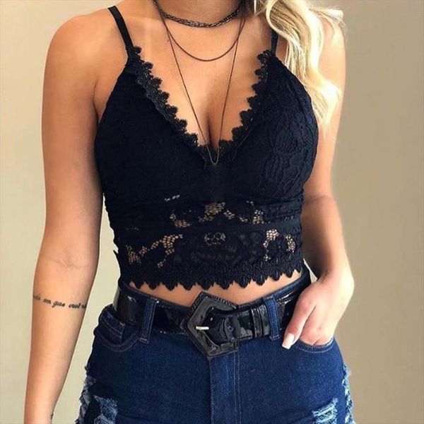 

crop women plus size lace vest summer wireless bra lingerie v neck tank tee crop camisole feminino a20, White