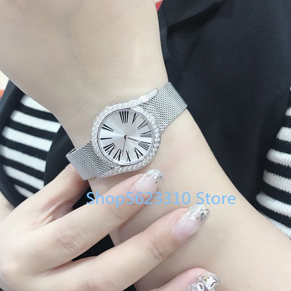 

wristwatches luxury women watch gala quartz wristwatch diamonds clock stainless steel mesh mother of pearl lady, Slivery;brown