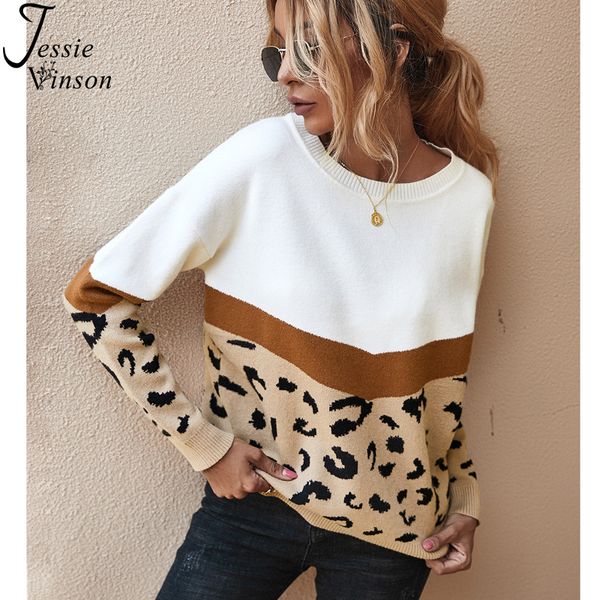 

jessie vinson leopard pullover sweater women o-neck long sleeve winter warm knitted sweater jumpers 2020 women's, White;black