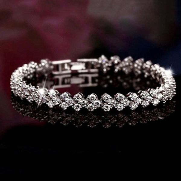 

3 color women fashion bracelets roman style woman 925 sterling silver crystal bangles gifts, Black