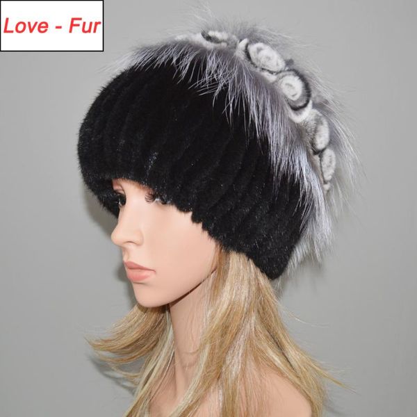 

beanie/skull caps 2021 winter warm soft women knitted real natural hats rex fur flower beanies hat, Blue;gray