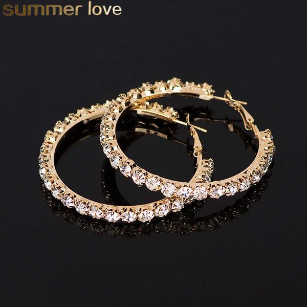 

new design crystal rhinestone hoop earrings gold sliver big hoop circle earring fashion jewelry for women party accessories, Golden;silver