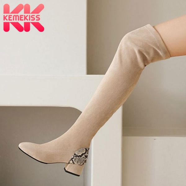 

kemekiss women over knee boots mixed color thick heel women stretch long boots fashion winter shoes size 33-48, Black