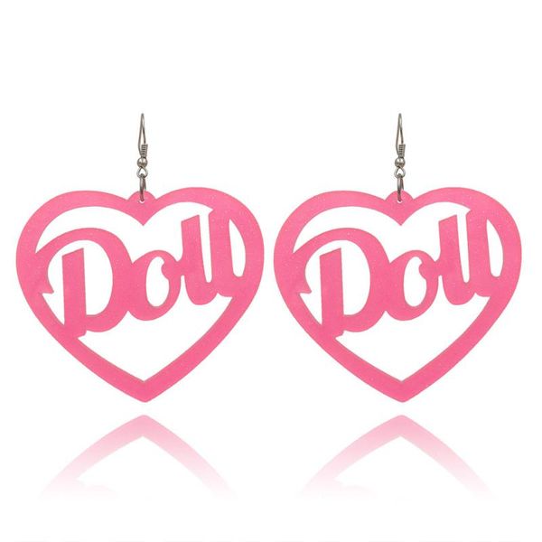 

fashion heart-shaped creative doll letter fluorescent earrings hip-hop acrylic earring for women nightclub bar jewelry, Silver