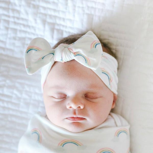 

wrap+headbands set baby blanket sleep sack infant pgraphy props rainbow print newborns swaddle blankets