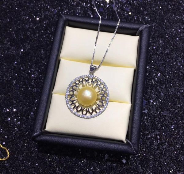 

wholesale pearl necklace pearl jewelry natural freshwater pearl pendants round hollow out 925 sterling silver jewelry for002