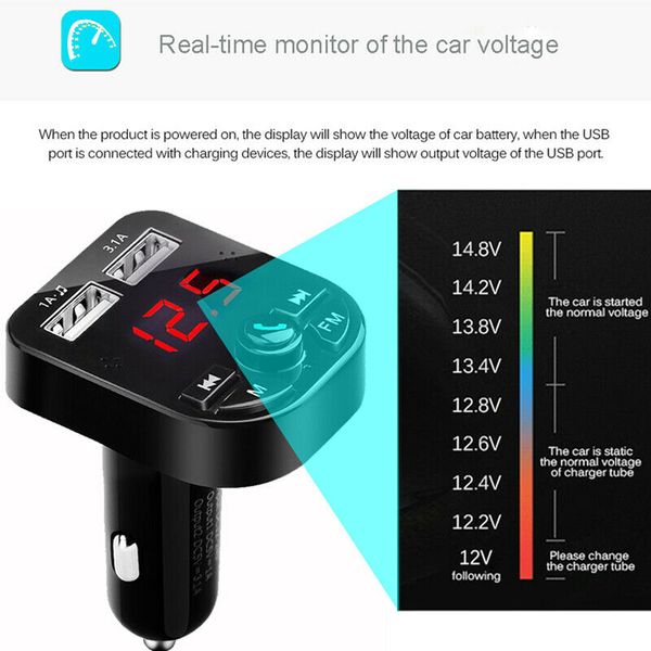 

bluetooth car kit fm transmitter wireless radio adapter 2 usb charger mp3 player