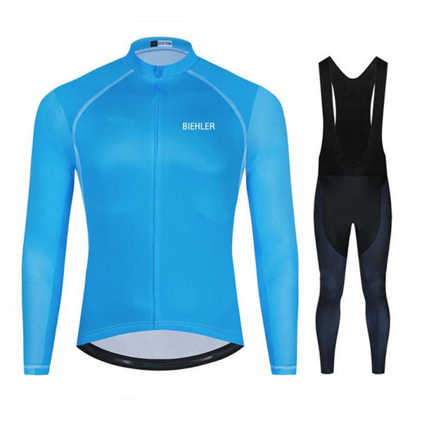 

biehler pro cycling jersey set long sleeve mountain bike cycling clothing breathable mtb bicycle clothes wear suit for mens, Black;blue