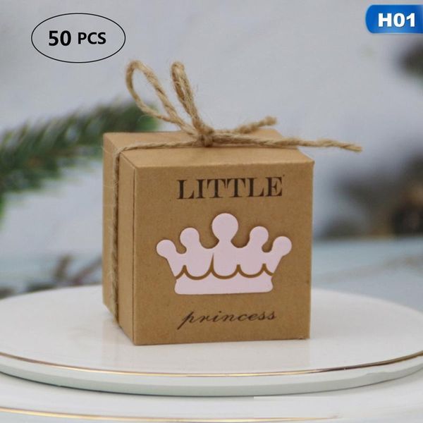 

50pcs/pack kraft paper candy box baby shower gifts for guests birthday party babyshower boy girl gift bag party supplies