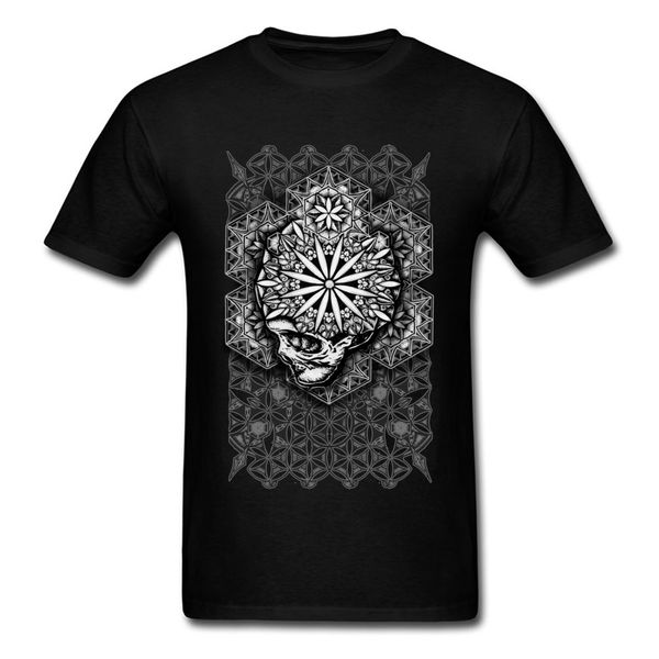 

unique men t-shirt flower of life t shirts skull 3d tshirt geometric mandala 2018 vintage design clothes fashion tees black