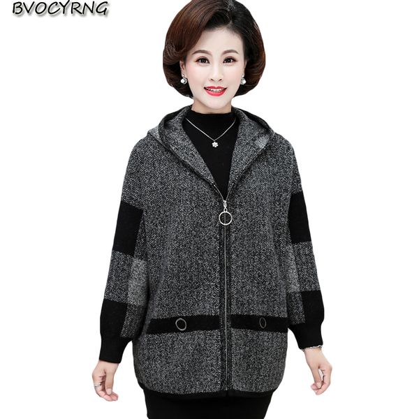 

high end double-faced cashmere coat fashion middle-aged women autumn winter coat female plus size woolen parka plaid loose, Black
